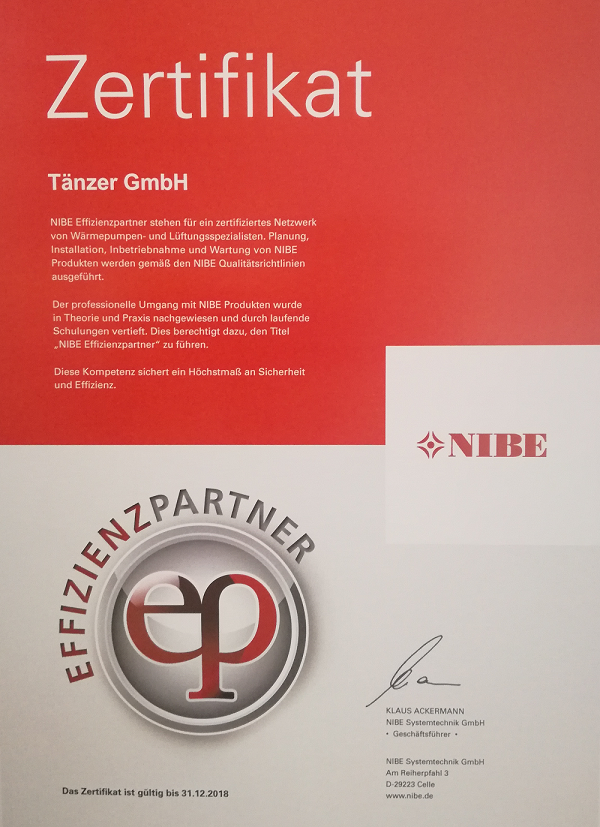 Zertifikat NIBE